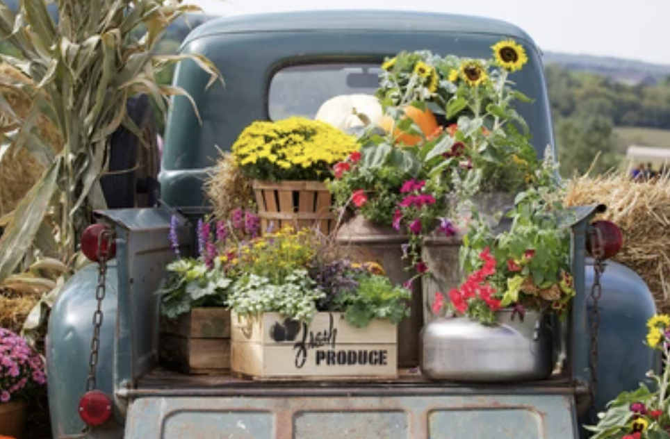 Wedding flower delivery in truck or van.